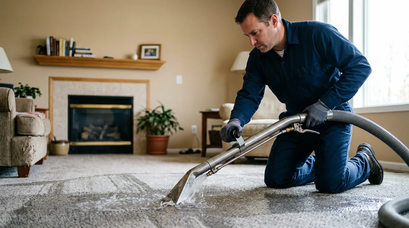 Water damage restoration technician working near Fiskdale, MA